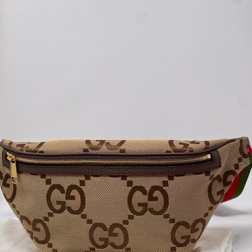 💯Authentic GUCCI Monogram Jumbo GG Textured Dollar Calf Skin Web Belt/Body Bag - Picture 3 of 11